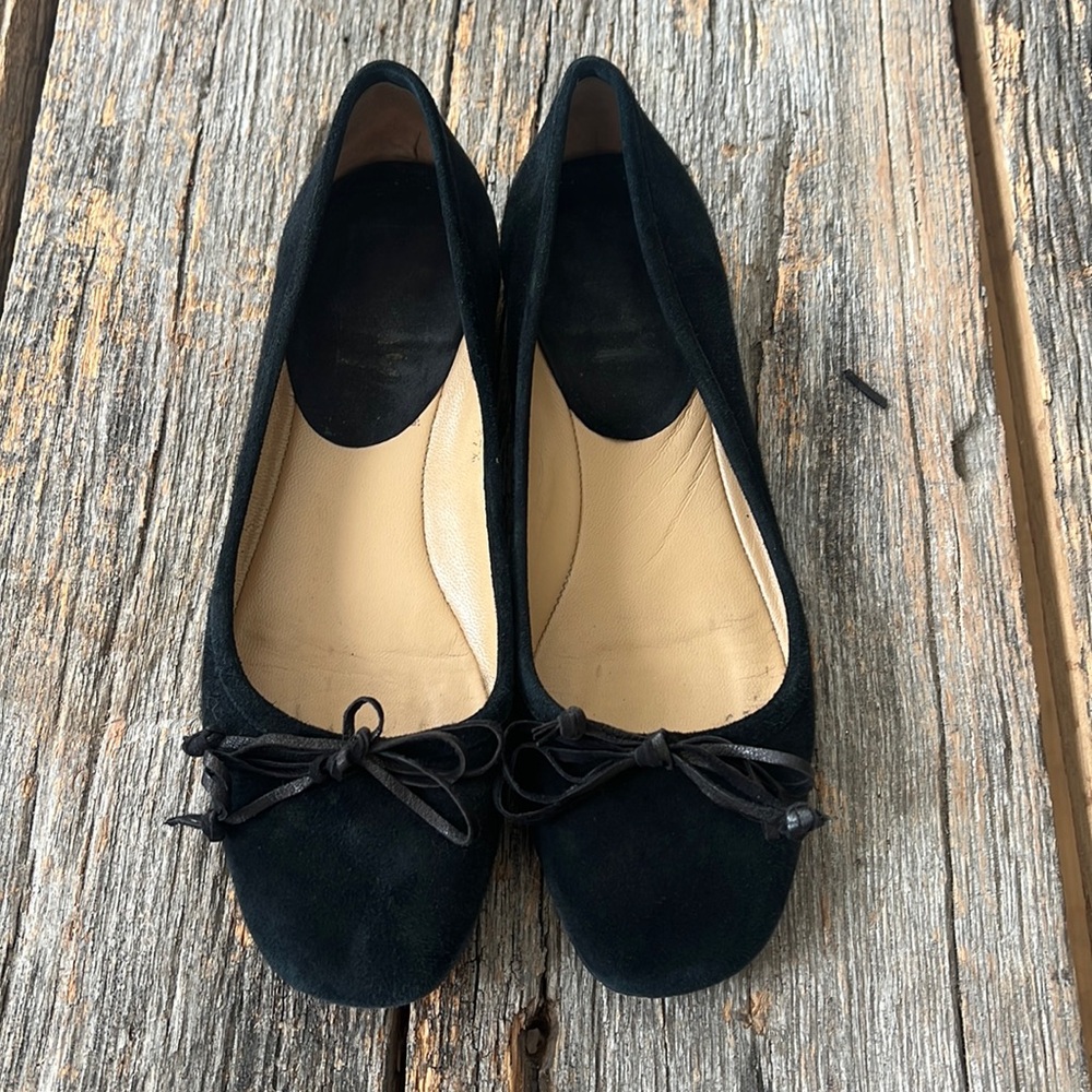 Anthro FSNY 37.5 Black Suede Ballet Flat Bow